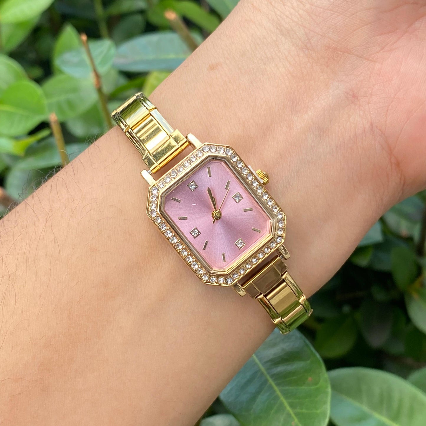 Reloj Italiano Cuadrado Rosa acero