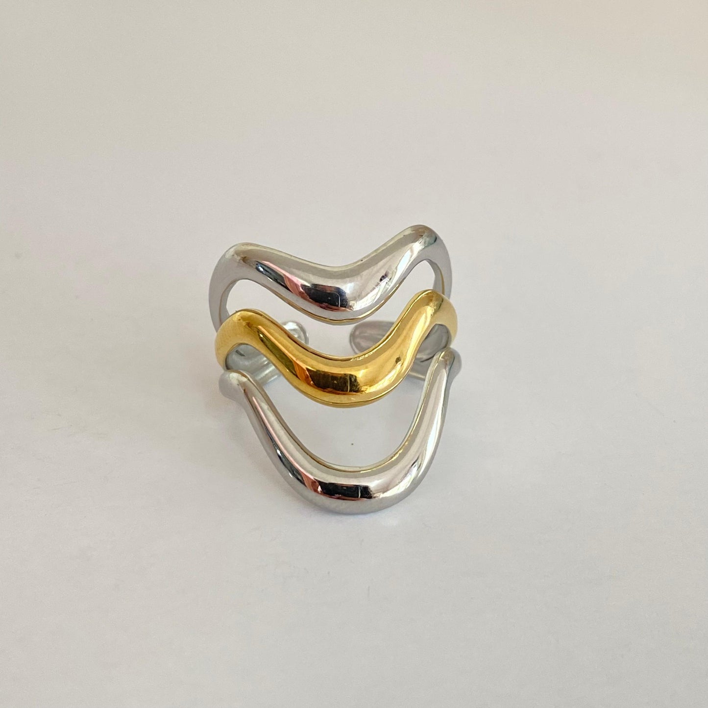Anillo wavy mix acero