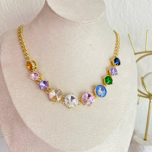 Collar Cristales Colores Oro Laminado