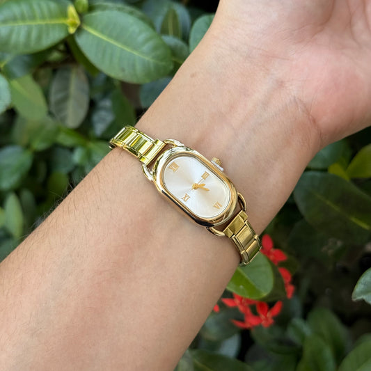 Reloj Italiano Ovalado Dorado Acero