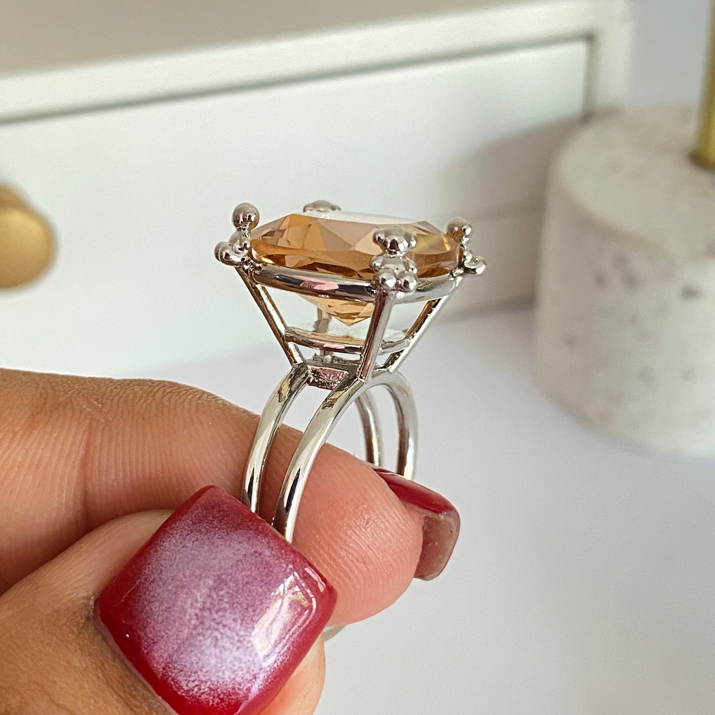 Anillo Cristal Rosa Chapa