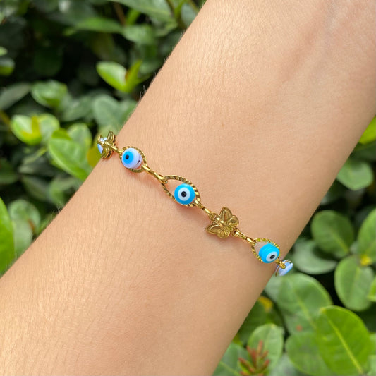Pulsera ojo+mariposa acero