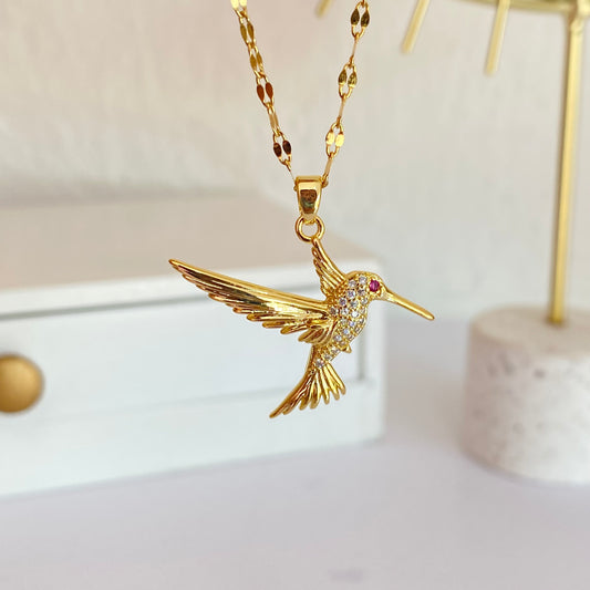 Collar Colibrí Dorado Acero