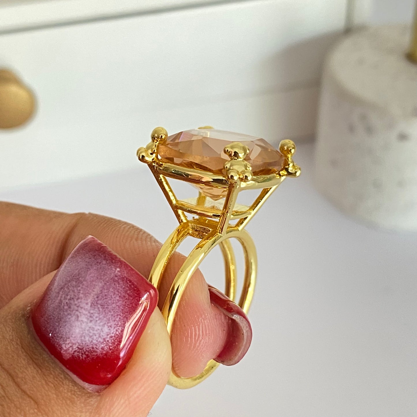 Anillo Cristal Rosa Chapa