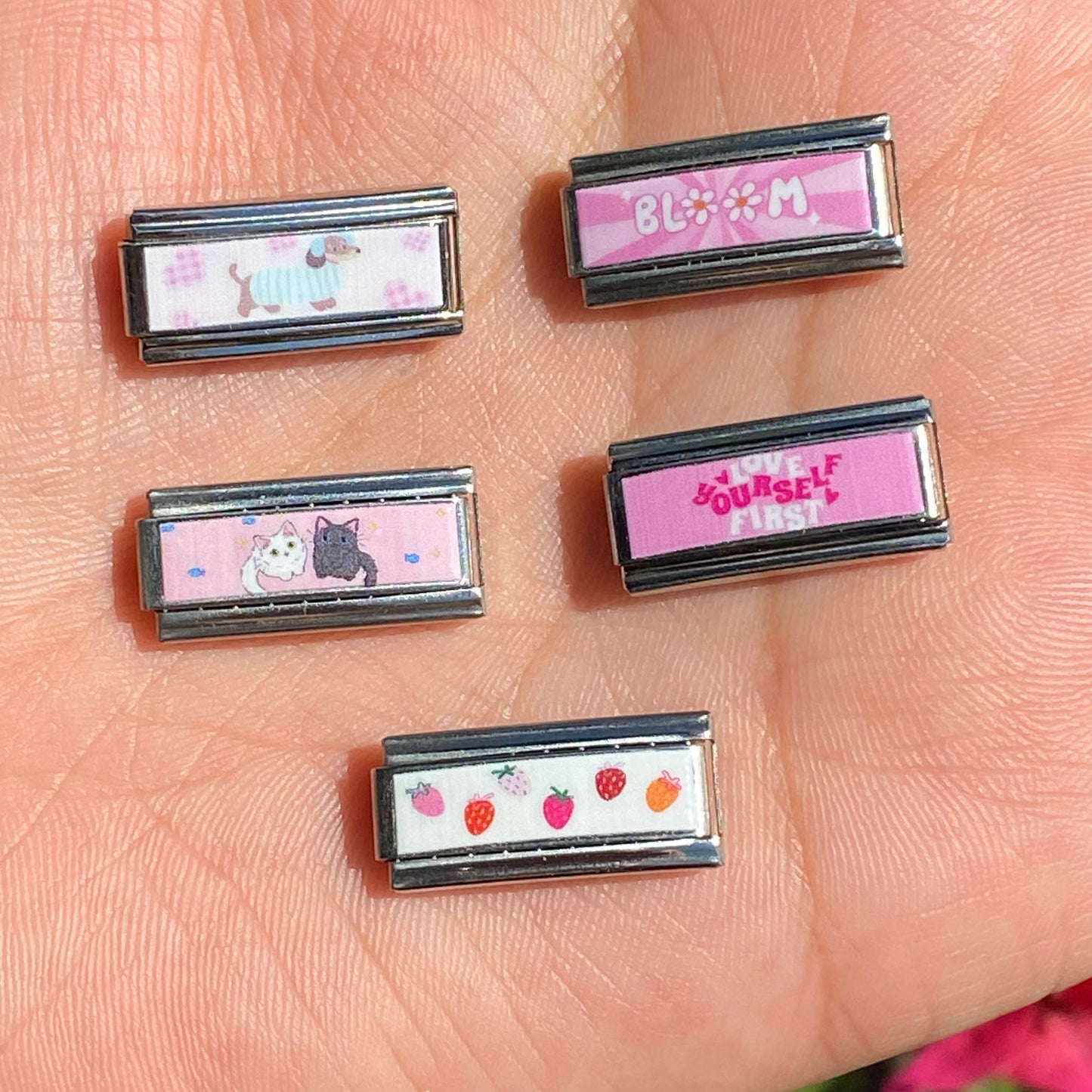 Charms rectangular acero