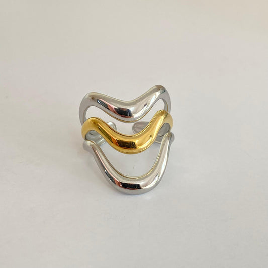 Anillo wavy mix acero